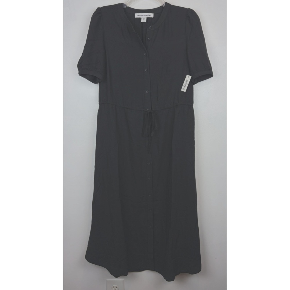 Midi Shirt Dress Womens Small Black Puff Sleeve Cinch Waist Career Casual New